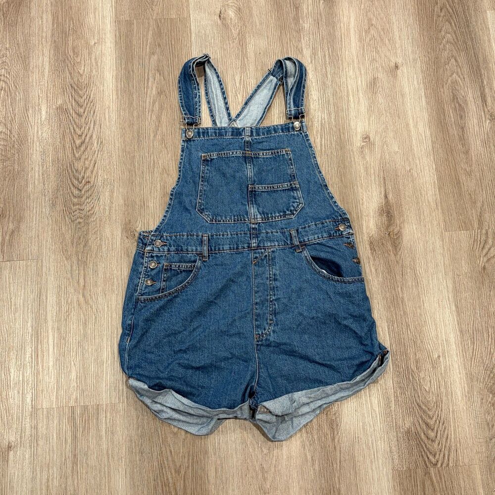 Free People We the Free Ziggy Shortalls Women's XL Follow Your Heart Blue Denim